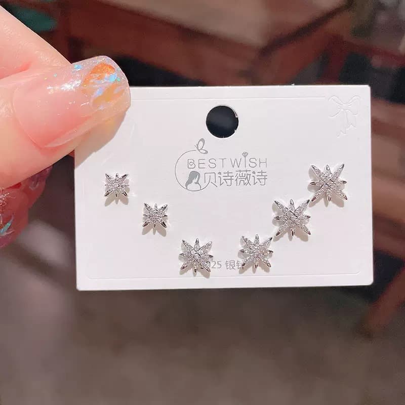 High-quality s925 silver needle zircon 6-piece set of small earrings for women Korean style simple temperament three pairs of earrings wholesale 4