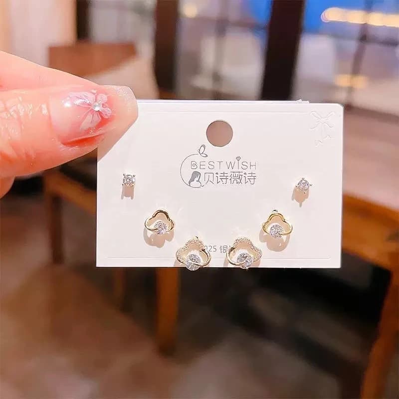 High-quality s925 silver needle zircon 6-piece set of small earrings for women Korean style simple temperament three pairs of earrings wholesale 5