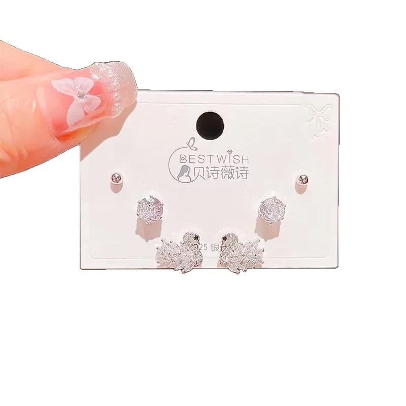 High-quality s925 silver needle zircon 6-piece set of small earrings for women Korean style simple temperament three pairs of earrings wholesale 6