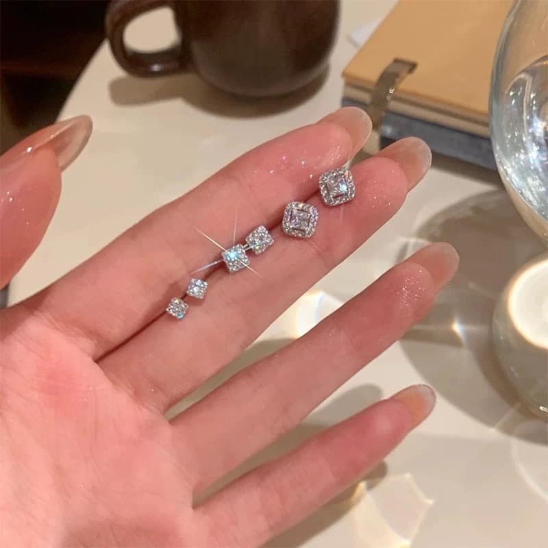High-quality s925 silver needle zircon 6-piece set of small earrings for women Korean style simple temperament three pairs of earrings wholesale 10