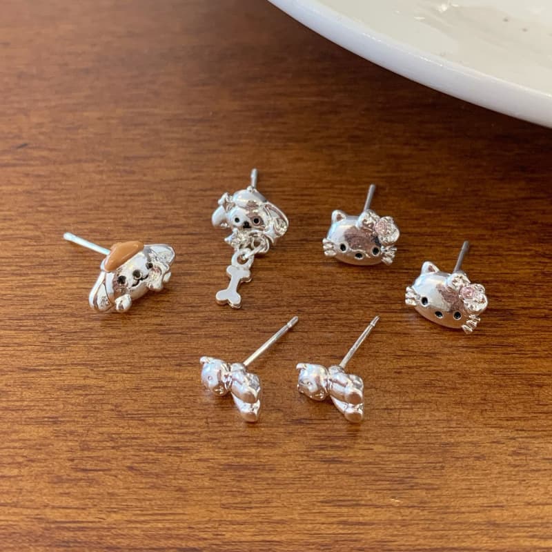 Cartoon Cute Silver Small Earrings for Women Silver Needle Temperament Puppy Cat Small Simple Daily Versatile Student Earrings 5