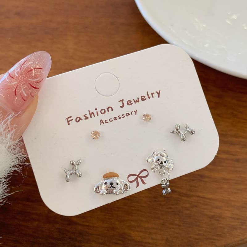 Cartoon Cute Silver Small Earrings for Women Silver Needle Temperament Puppy Cat Small Simple Daily Versatile Student Earrings 9