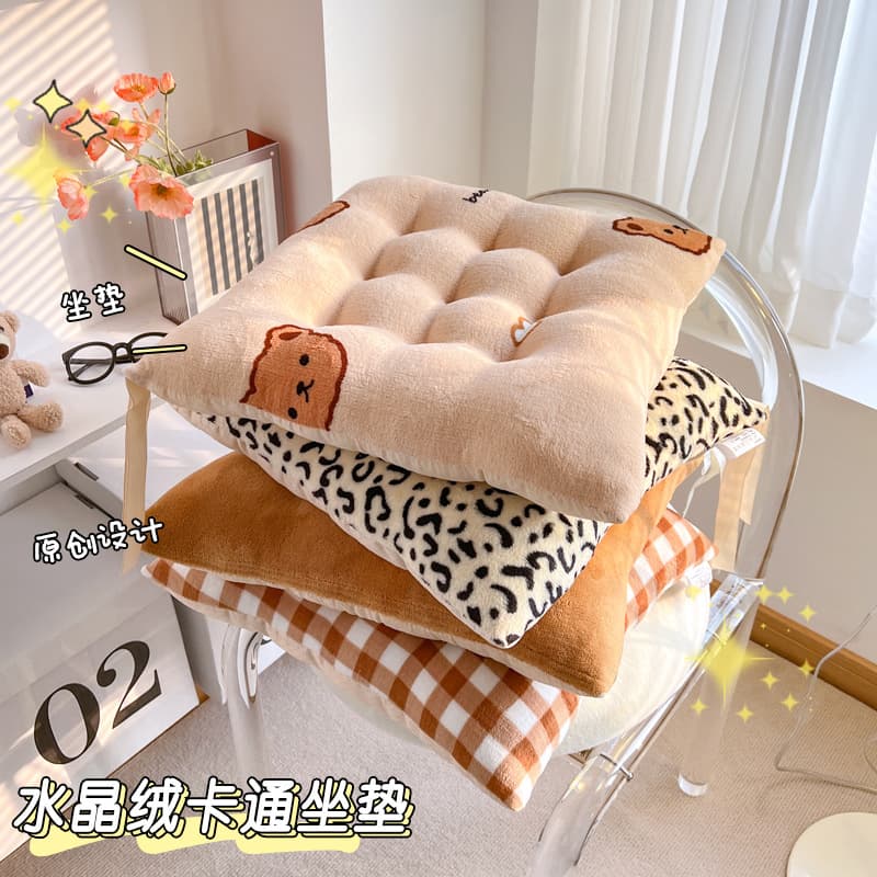 Four Seasons Plush Cotton and Linen Cushion Office College Student Classroom Chair Cushion Sedentary Butt Cushion Home Bench Cushion 1