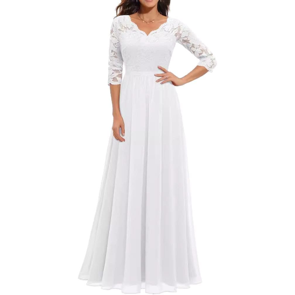 6 colors and 5 sizes new European and American best-selling Amazon dress lace splicing long waisted noble dress dress 6