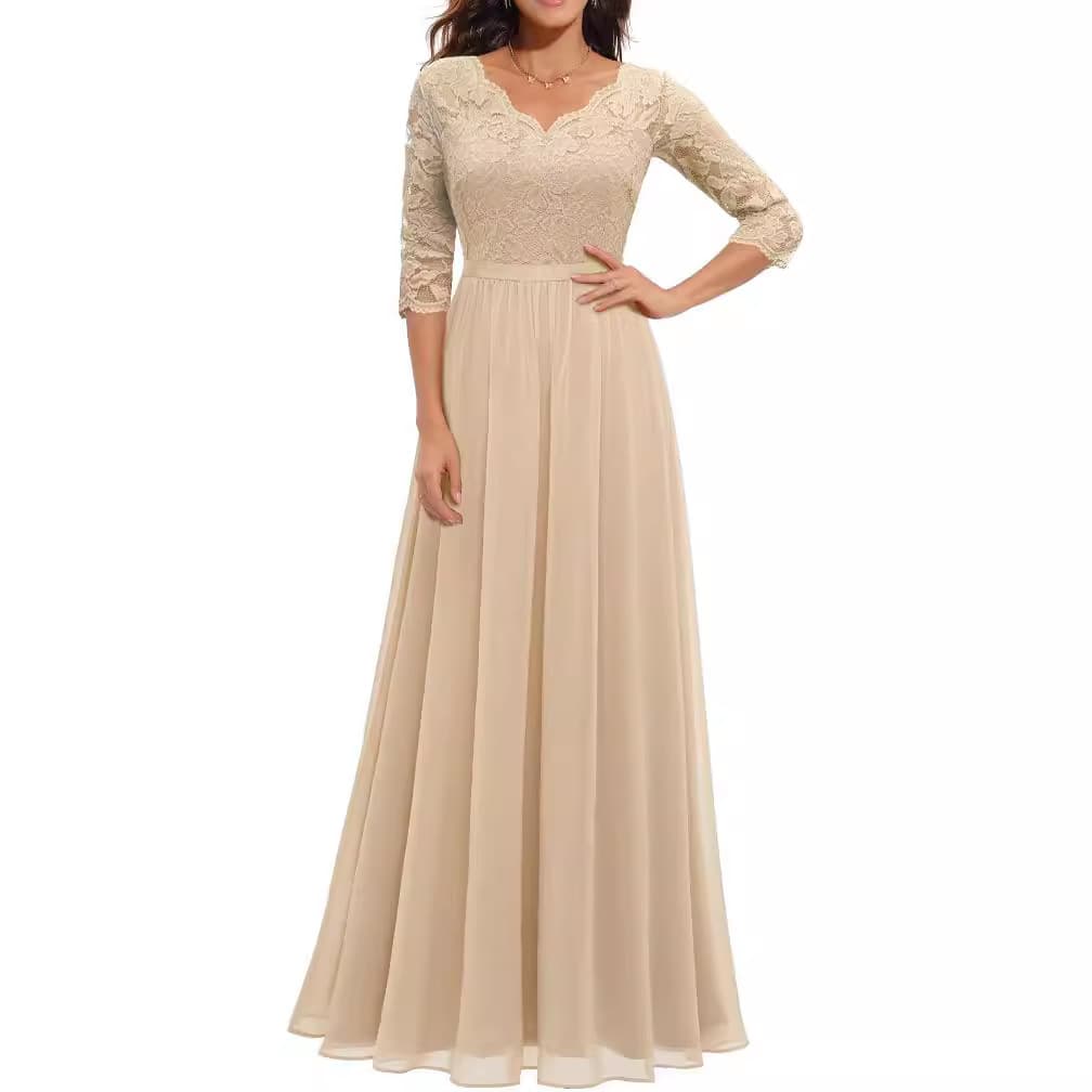 6 colors and 5 sizes new European and American best-selling Amazon dress lace splicing long waisted noble dress dress 1