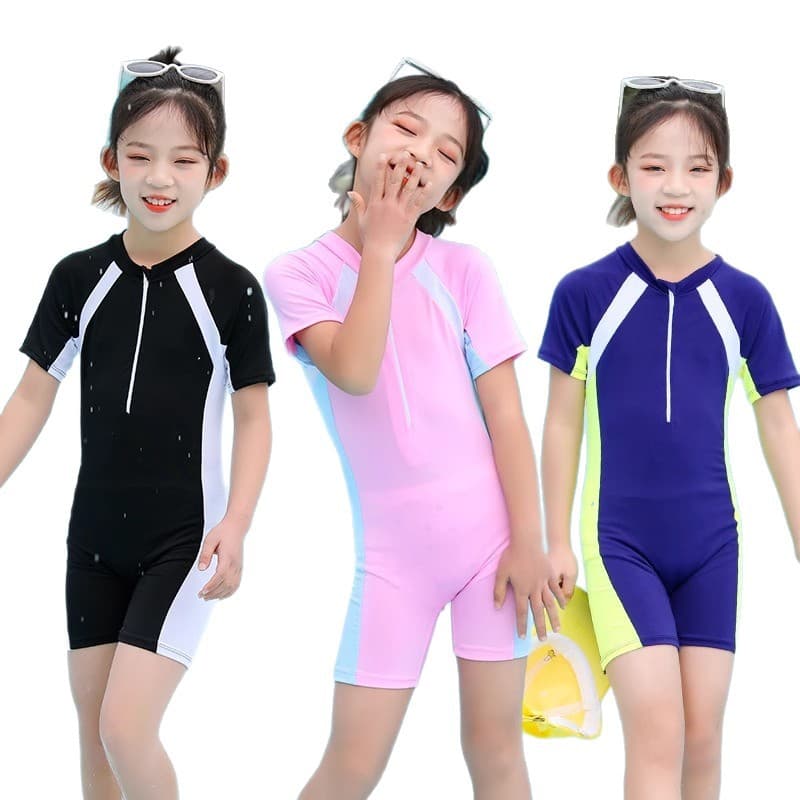 Contrast color children's one-piece swimsuit with raglan sleeves and half-zip design UPF50+ sun protection, cool, breathable and comfortable swimsuit 6