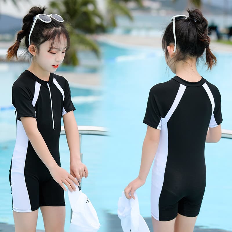 Contrast color children's one-piece swimsuit with raglan sleeves and half-zip design UPF50+ sun protection, cool, breathable and comfortable swimsuit 7