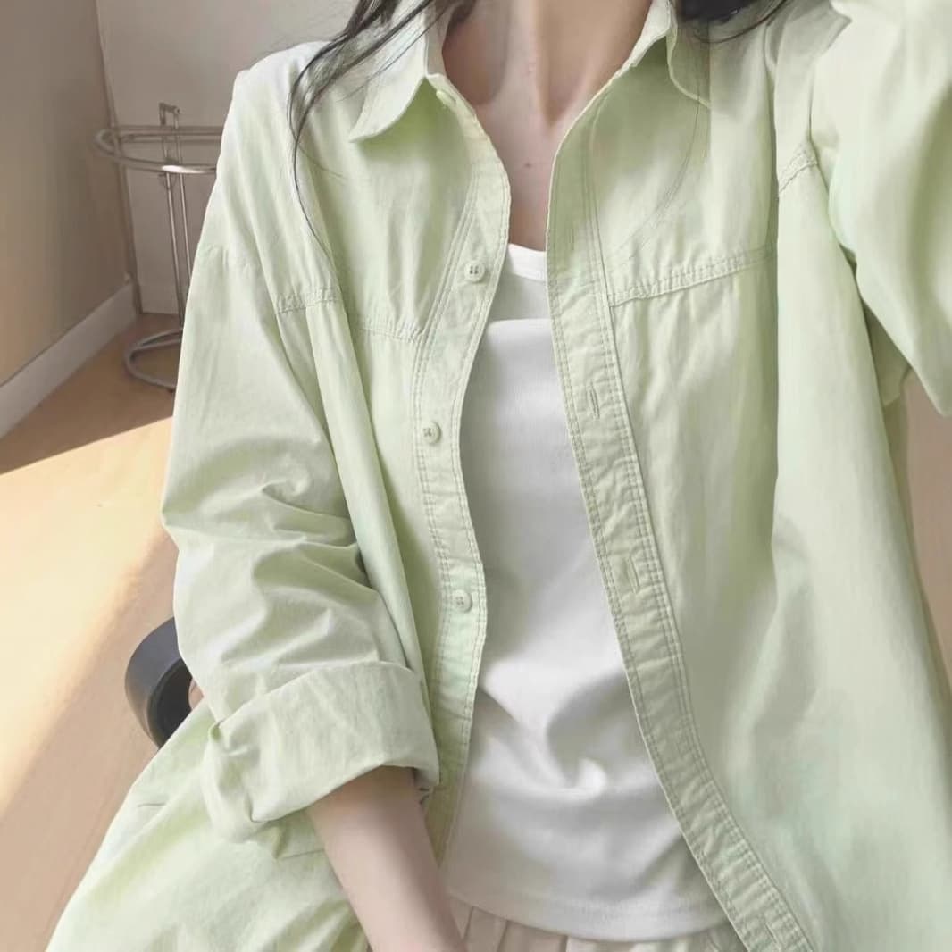 2025 New Dopamine Milk Yellow Pure Cotton Shirt Women's Summer Layer Loose Shirt Jacket Wear Outer Sun Protection 3