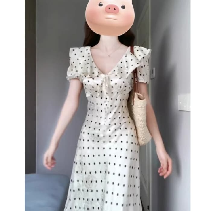 French polka dot puff sleeve dress for women, summer seaside vacation, gentle style, waist-cinching style, unique and beautiful little skirt 6