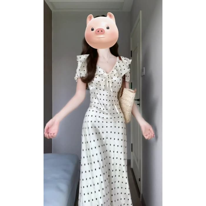 French polka dot puff sleeve dress for women, summer seaside vacation, gentle style, waist-cinching style, unique and beautiful little skirt 7