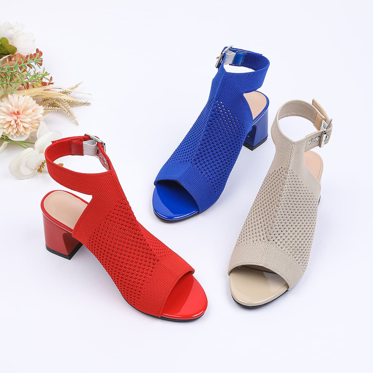 Summer new fashion sandals for women Japanese style knitted thick heel fish mouth boots buckle high heel sandals slimming 4