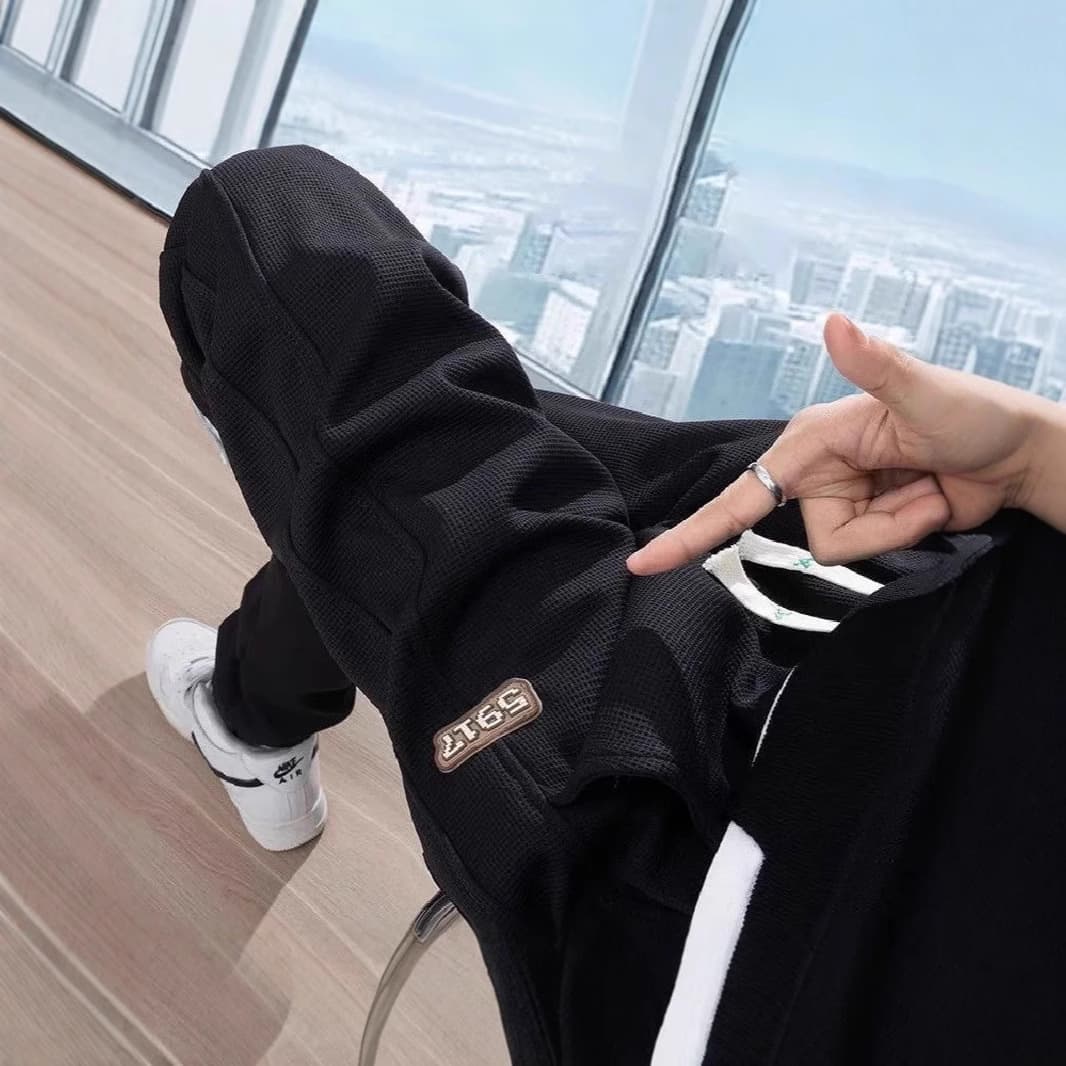 Spring and summer Korean style waffle pants for men 2025 new loose leggings trendy brand sports leggings casual sweatpants 3