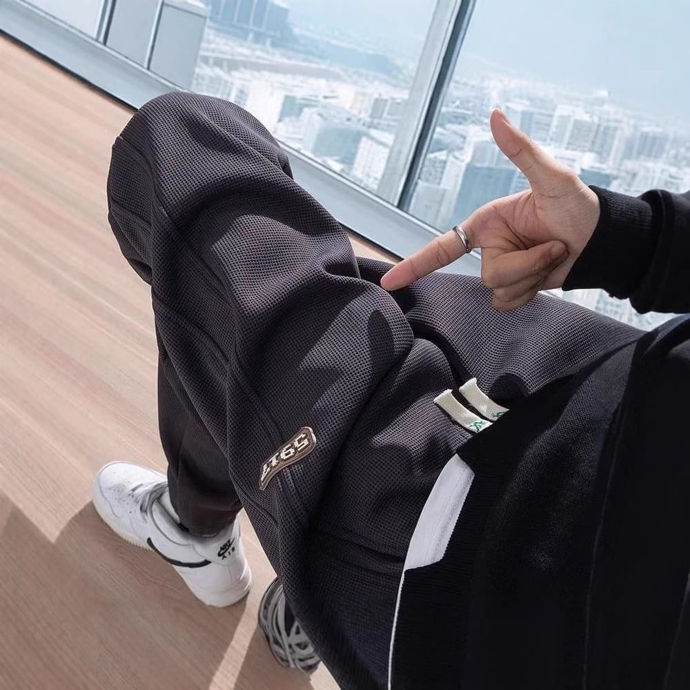 Spring and summer Korean style waffle pants for men 2025 new loose leggings trendy brand sports leggings casual sweatpants 4