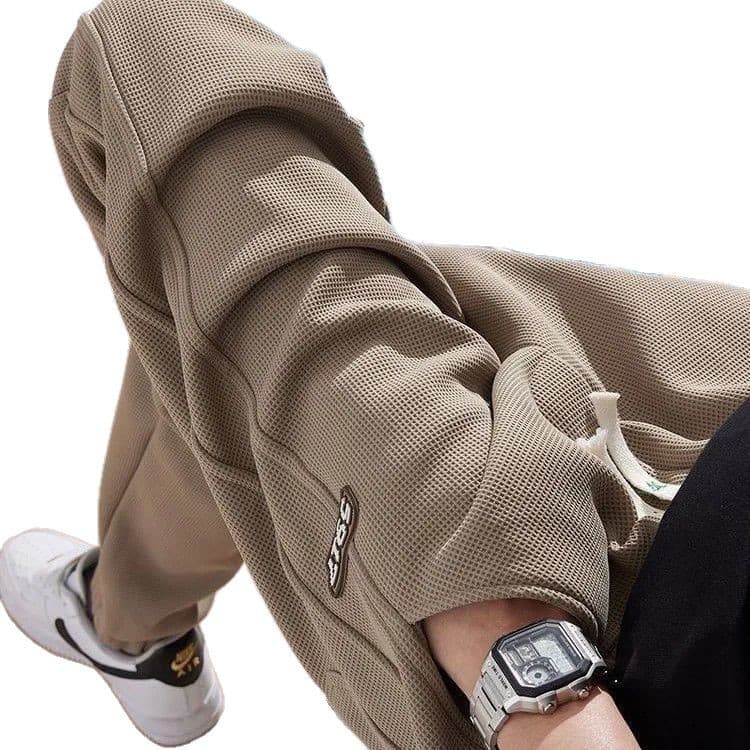 Spring and summer Korean style waffle pants for men 2025 new loose leggings trendy brand sports leggings casual sweatpants 6