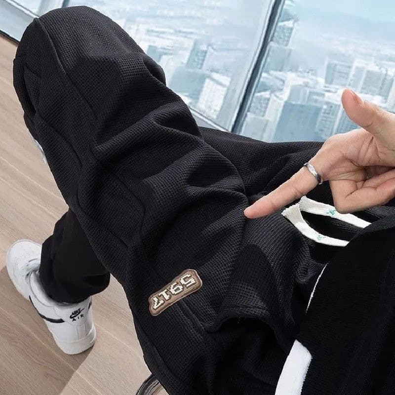 Spring and summer Korean style waffle pants for men 2025 new loose leggings trendy brand sports leggings casual sweatpants 7