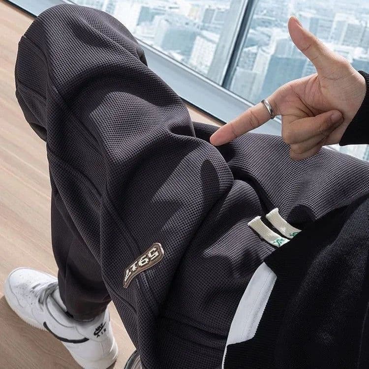 Spring and summer Korean style waffle pants for men 2025 new loose leggings trendy brand sports leggings casual sweatpants 8