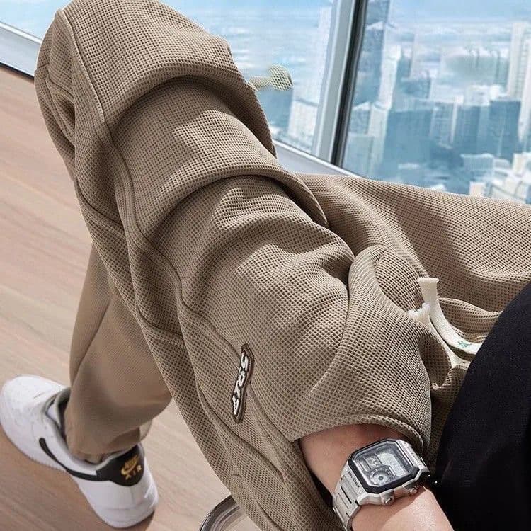 Spring and summer Korean style waffle pants for men 2025 new loose leggings trendy brand sports leggings casual sweatpants 9