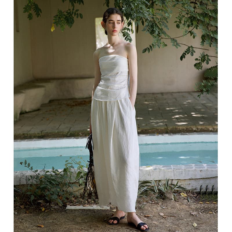 French romantic pleated design tube top for women early spring new 2025 temperament bud skirt skirt suit 3