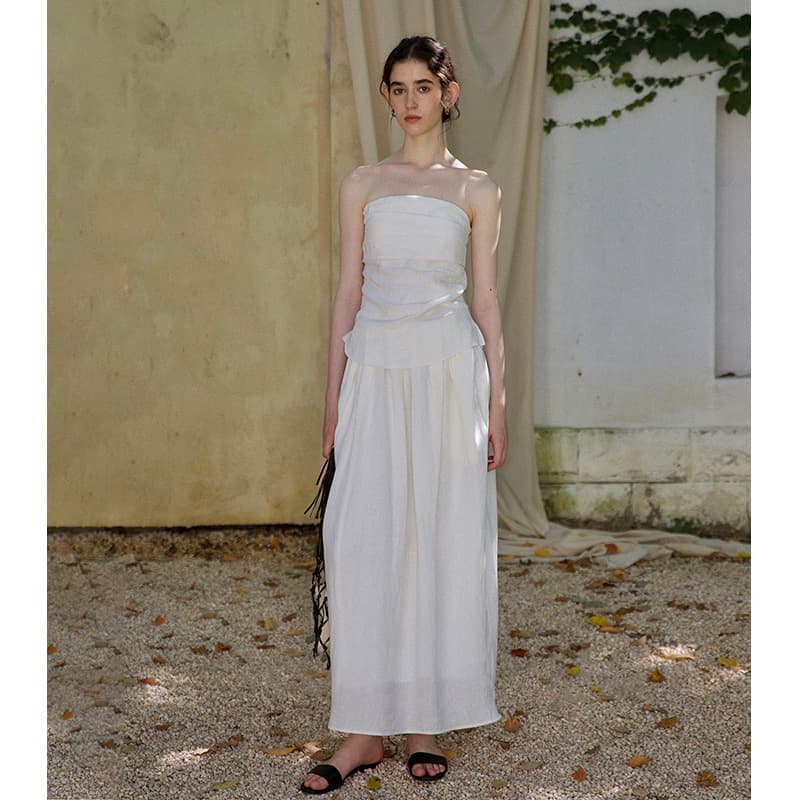 French romantic pleated design tube top for women early spring new 2025 temperament bud skirt skirt suit 4