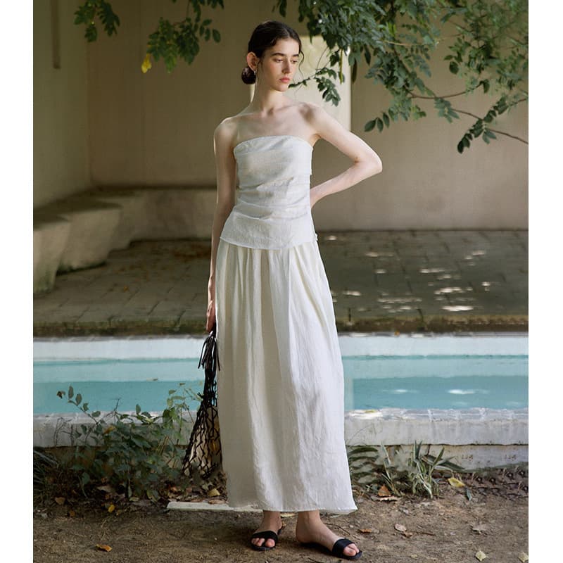 French romantic pleated design tube top for women early spring new 2025 temperament bud skirt skirt suit 1