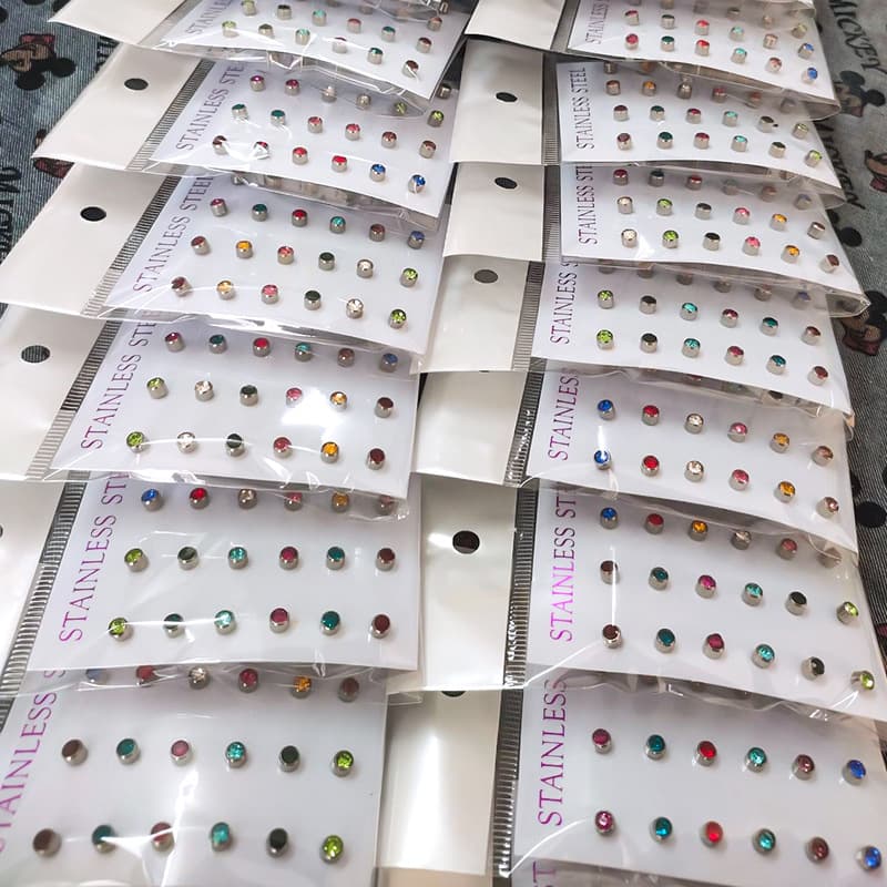 Stainless steel ear piercing gun nail monthly birthstone earrings simple diamond earrings birthday lucky stone ear bone nail 4