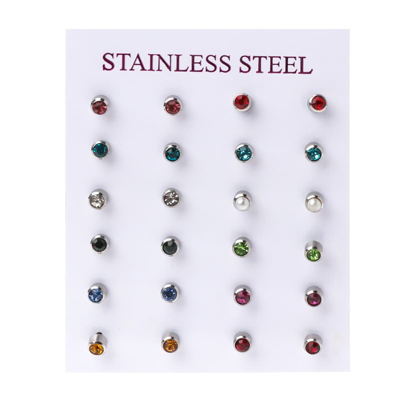 Stainless steel ear piercing gun nail monthly birthstone earrings simple diamond earrings birthday lucky stone ear bone nail 5