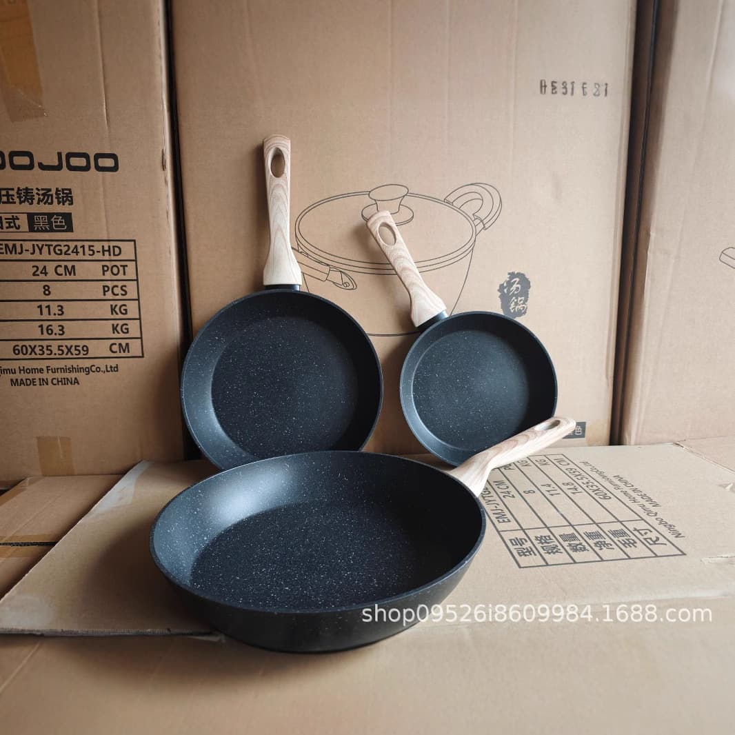 Cross-border 3-piece set of disassembled medical stone household kitchenware frying pan medical stone non-stick set pot induction cooker universal 3