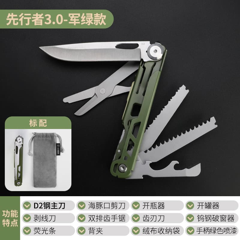 Forerunner 3.0 Military Green D2 Steel Multifunctional Folding Knife Tool Outdoor Portable Knife Swiss Army Knife 7