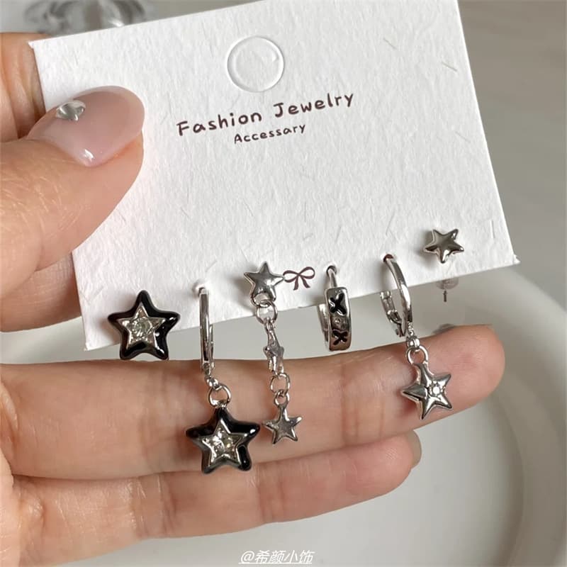 Sweet and Cool Girl Dark Star Love Stud Earring Set Niche Design Cold Style Exquisite Small Earrings 3