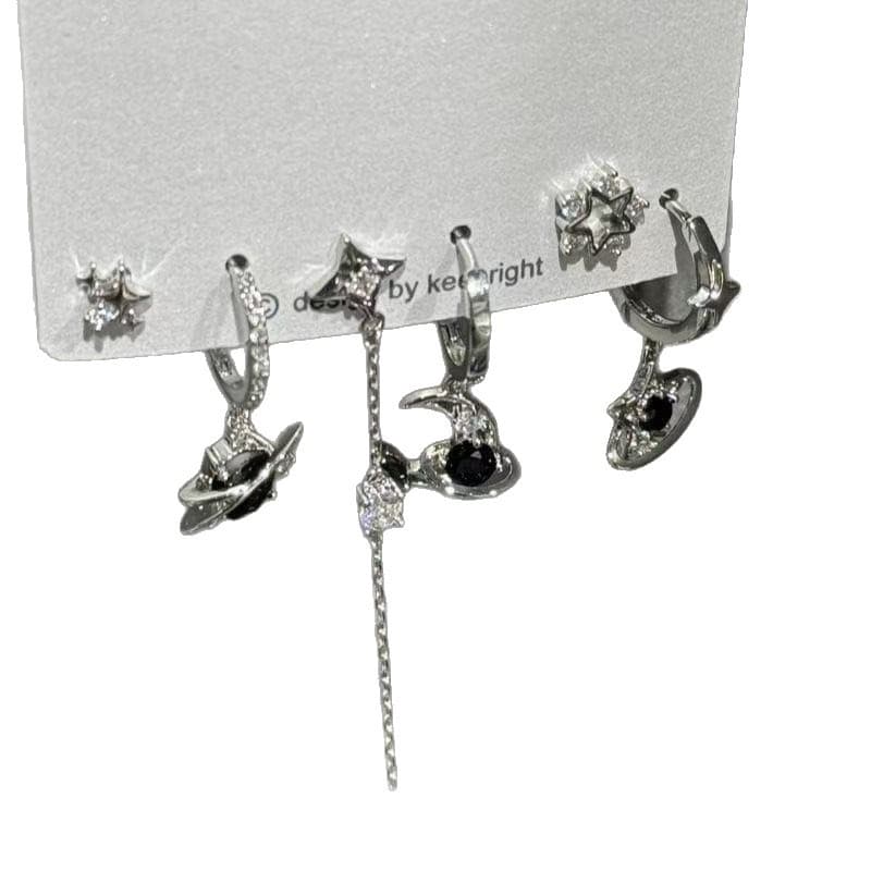 Sweet and Cool Girl Dark Star Love Stud Earring Set Niche Design Cold Style Exquisite Small Earrings 6