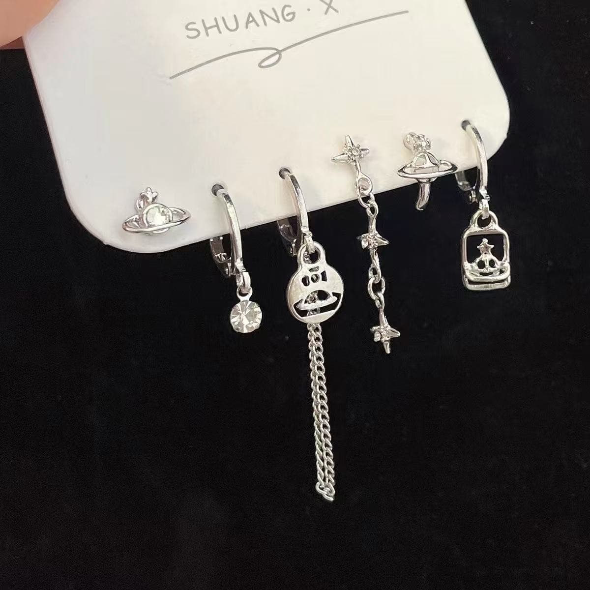 Sweet and Cool Girl Dark Star Love Stud Earring Set Niche Design Cold Style Exquisite Small Earrings 7