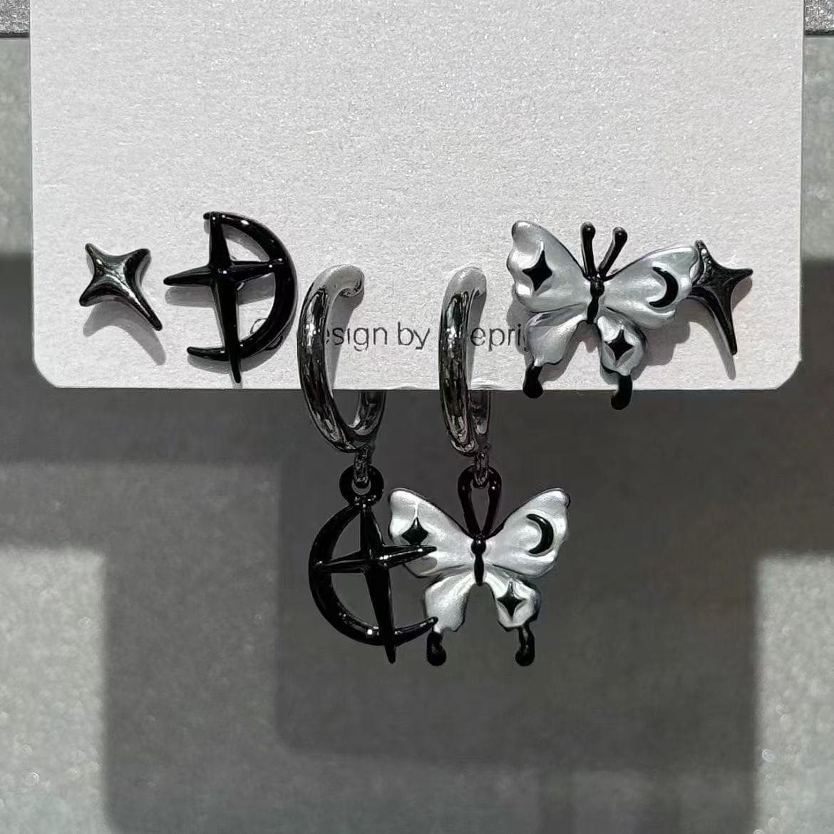 Sweet and Cool Girl Dark Star Love Stud Earring Set Niche Design Cold Style Exquisite Small Earrings 8
