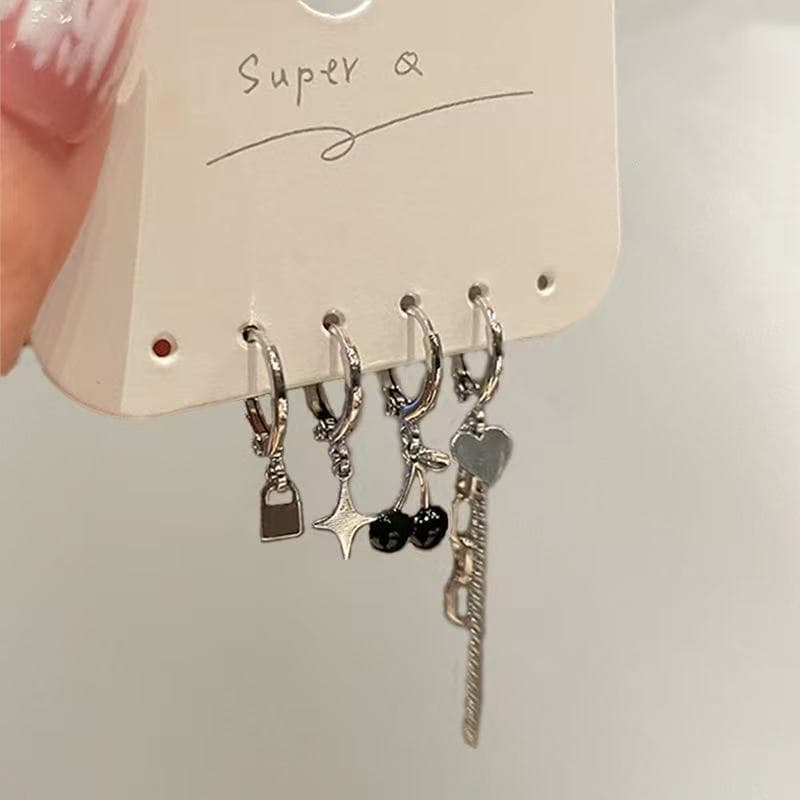 Sweet and Cool Girl Dark Star Love Stud Earring Set Niche Design Cold Style Exquisite Small Earrings 9