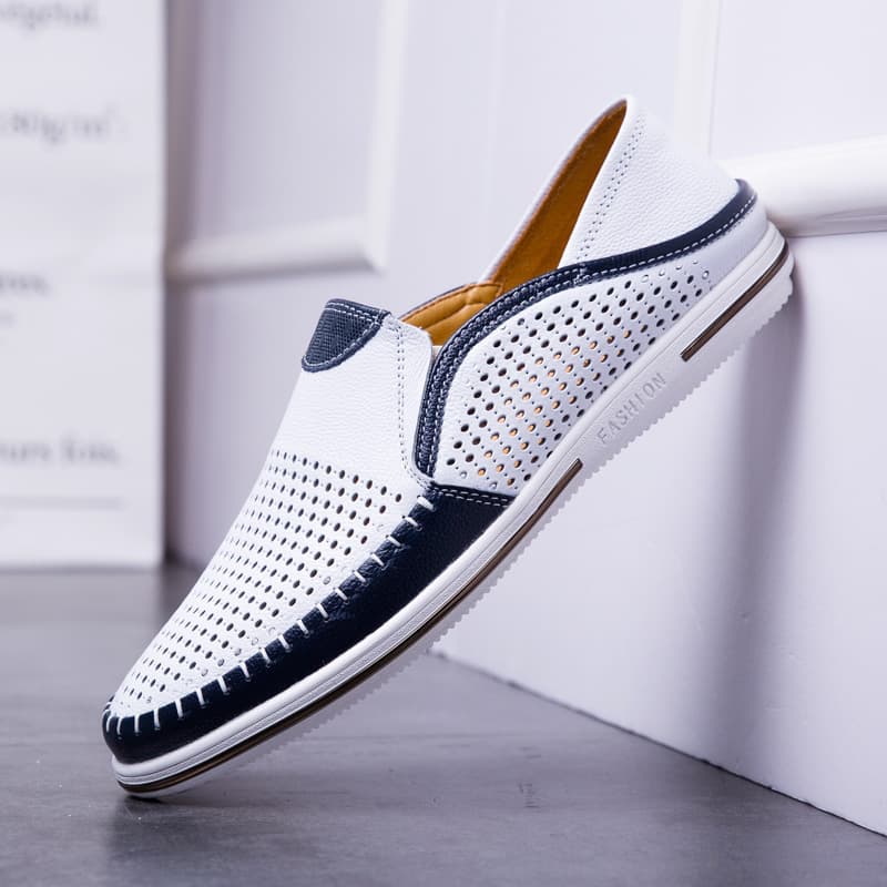 Cross-border popular large size Southeast Asian genuine leather loafers for men summer breathable hollow leather shoes one-legged beanie shoes for men 1