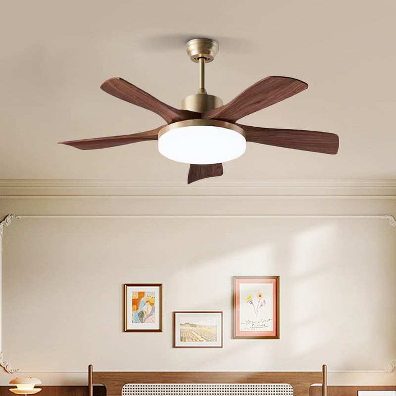 Retro walnut color ceiling fan light bedroom soft breeze silent dining room living room fan light full spectrum ceiling fan light 5