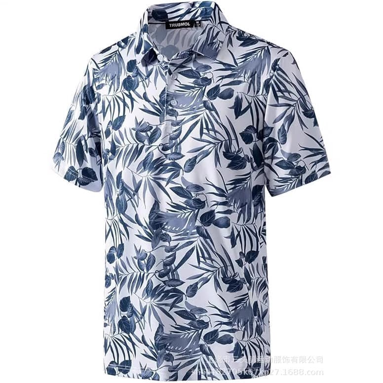 Men's Golf Shirt Dry Slim Printed Short Sleeve Moisture Wicking Golf Polo Shirt 2