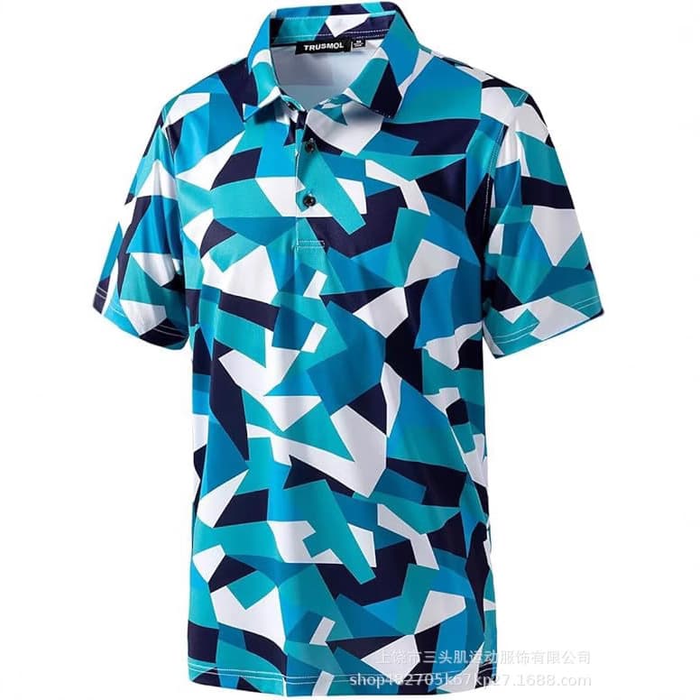 Men's Golf Shirt Dry Slim Printed Short Sleeve Moisture Wicking Golf Polo Shirt 3