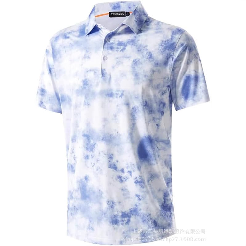 Men's Golf Shirt Dry Slim Printed Short Sleeve Moisture Wicking Golf Polo Shirt 5