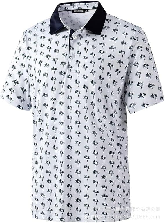Men's Golf Shirt Dry Slim Printed Short Sleeve Moisture Wicking Golf Polo Shirt 7