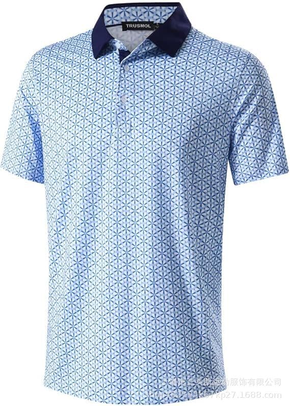 Men's Golf Shirt Dry Slim Printed Short Sleeve Moisture Wicking Golf Polo Shirt 10