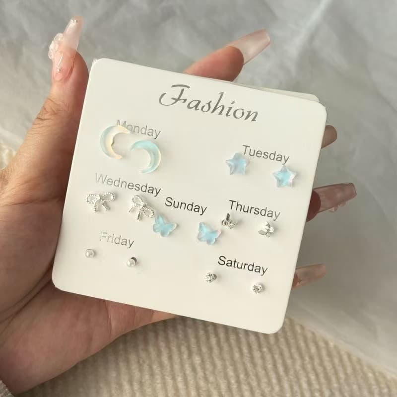 ins star and moon earrings fresh and cute set small and sweet butterfly girl earrings temperament simple ear piercing 4