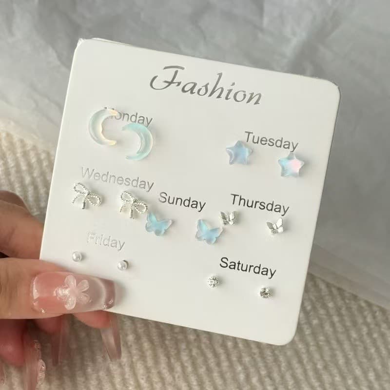 ins star and moon earrings fresh and cute set small and sweet butterfly girl earrings temperament simple ear piercing 5