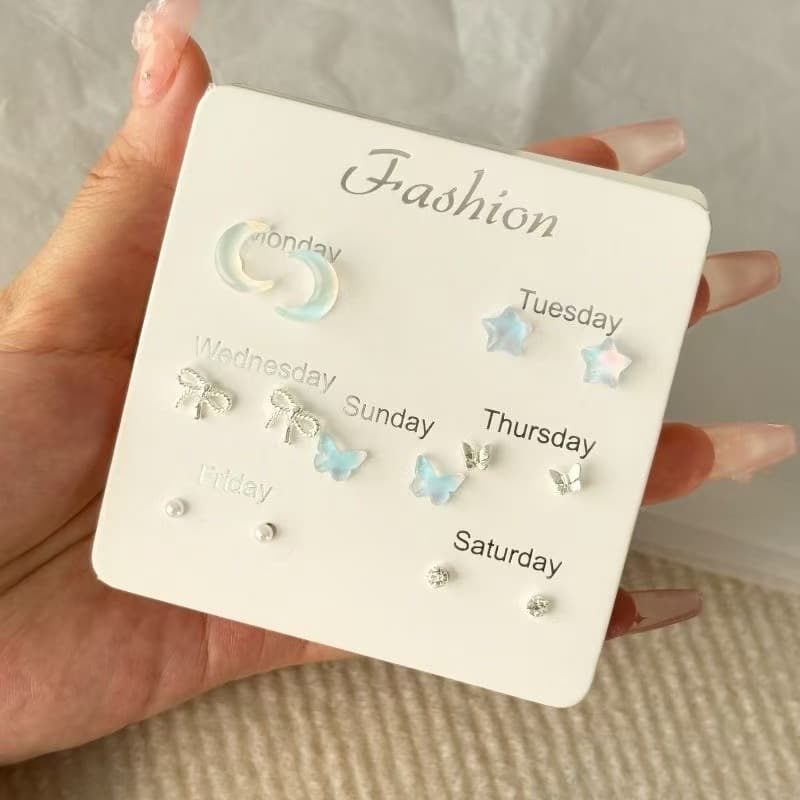ins star and moon earrings fresh and cute set small and sweet butterfly girl earrings temperament simple ear piercing