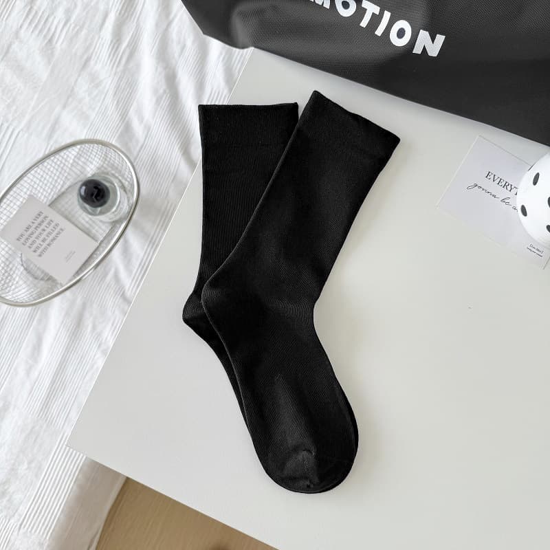 White boneless socks women's mid-calf socks ins trendy solid color loose mouth confinement socks with Birkenstock shoes long cotton socks 7