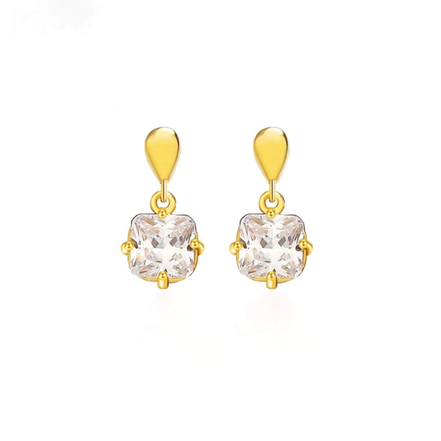 Factory direct supply S925 sterling silver gold-plated French sugar cube earrings for women princess style water drop square zircon earrings summer 6