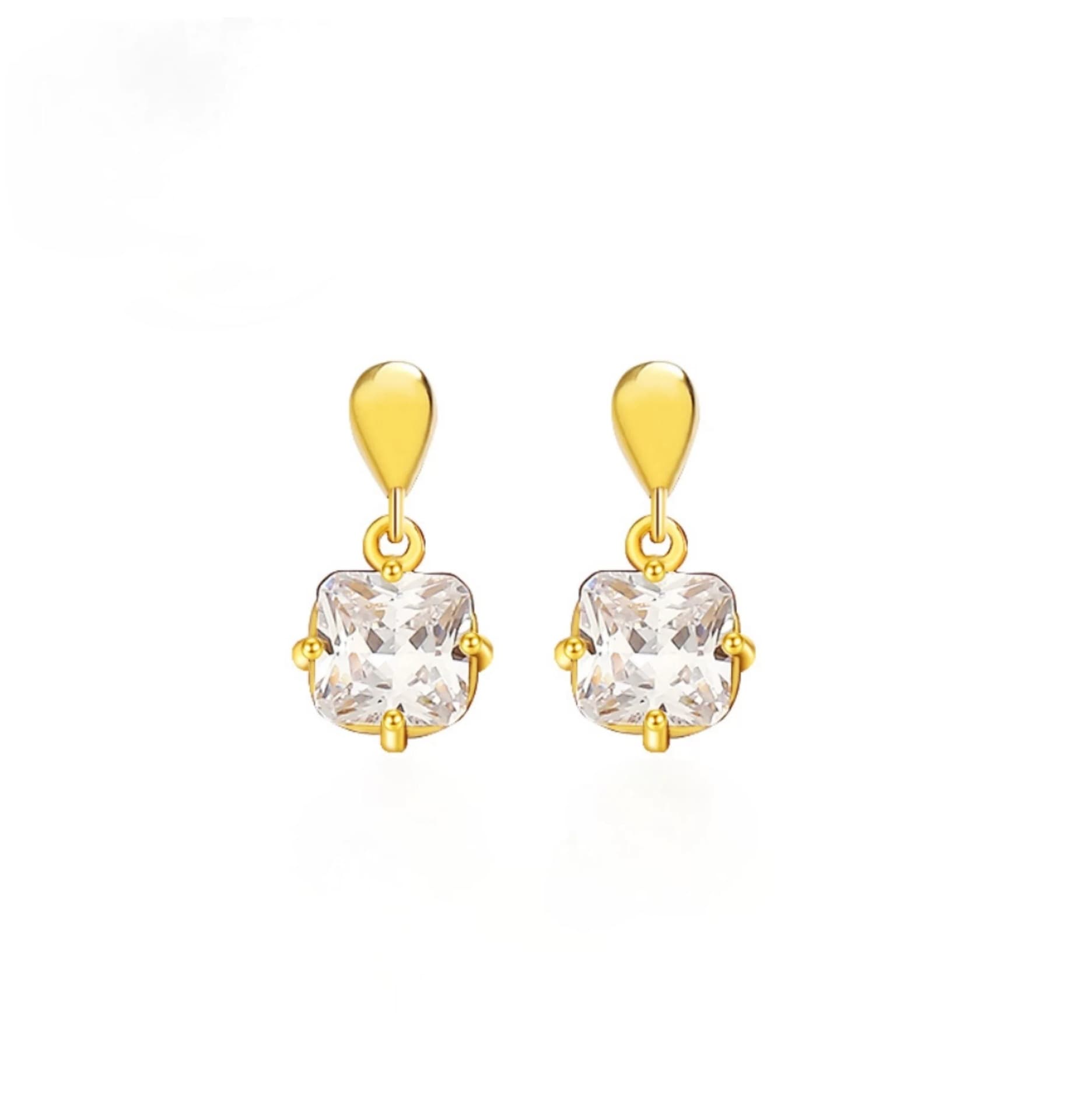 Factory direct supply S925 sterling silver gold-plated French sugar cube earrings for women princess style water drop square zircon earrings summer 7