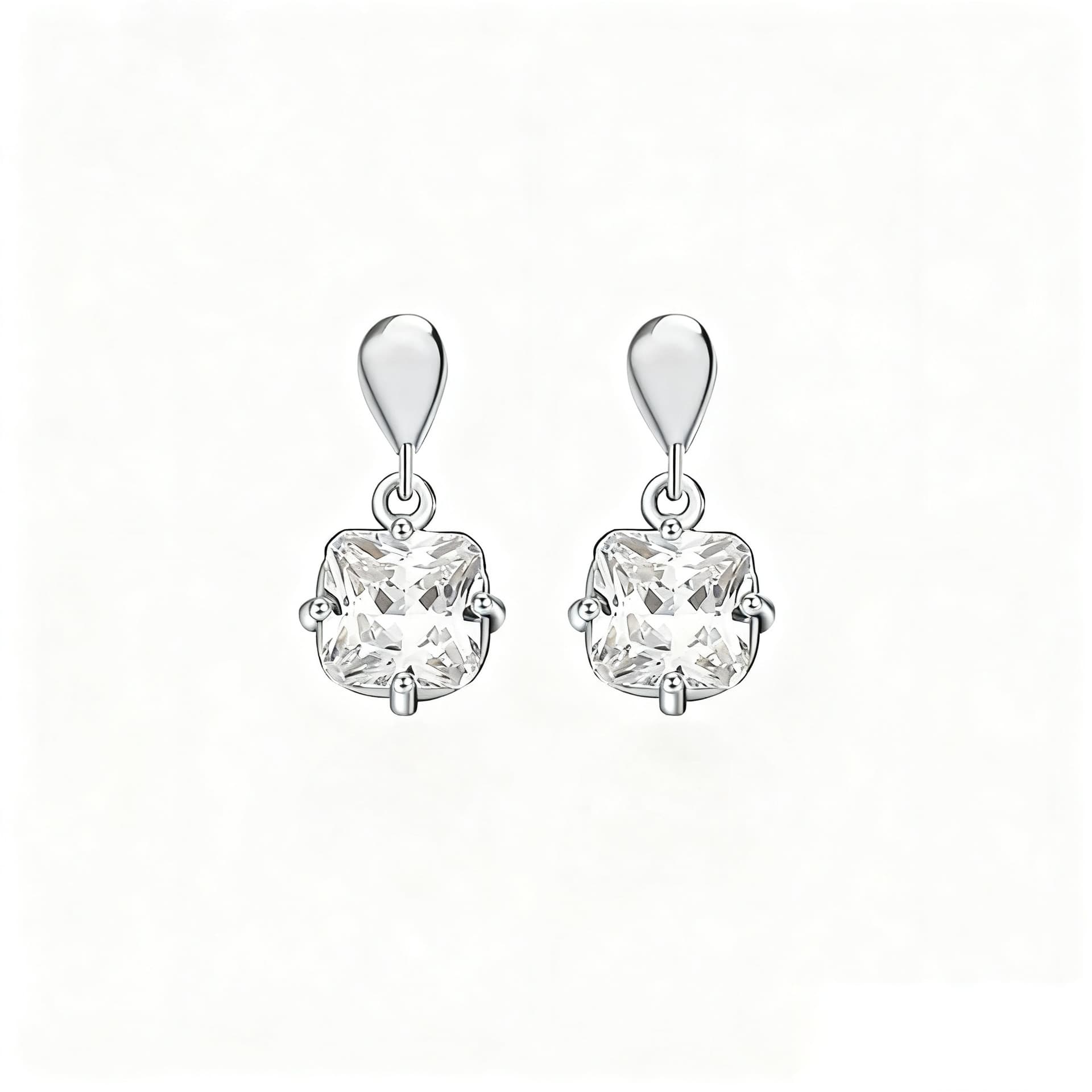 Factory direct supply S925 sterling silver gold-plated French sugar cube earrings for women princess style water drop square zircon earrings summer 8