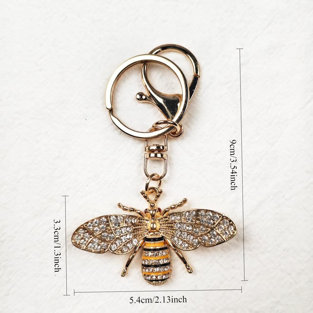 Diamond-encrusted metal bee keychain small pendant, bag car key decorative pendant, trendy retro style 5