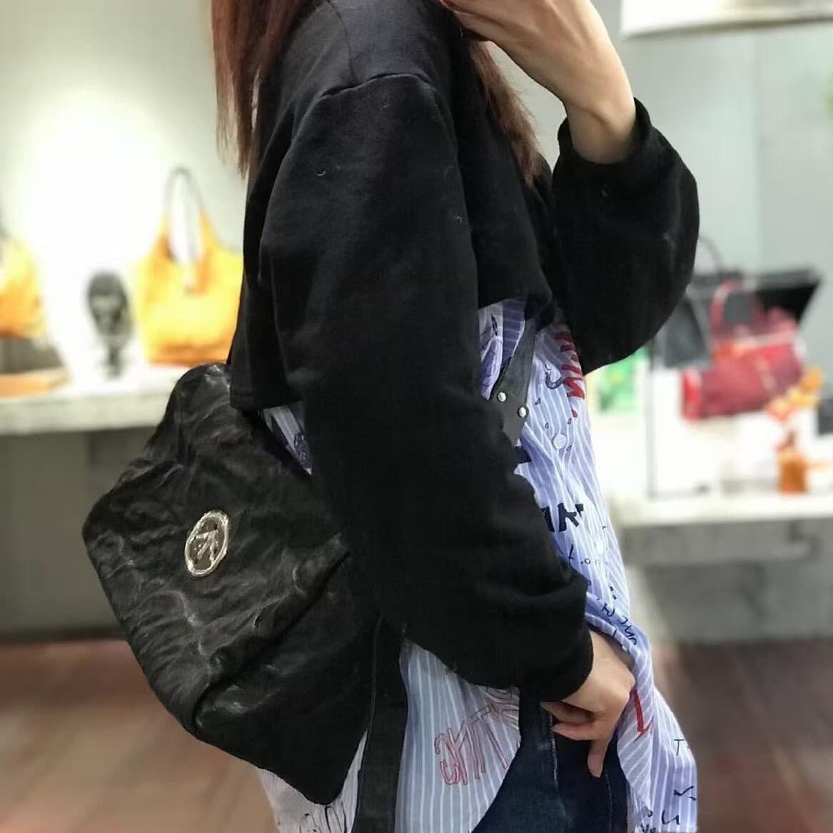 GROT personal black stone bag classic pillow bag large capacity single shoulder Boston crossbody soft bag commuter arrow bag 5