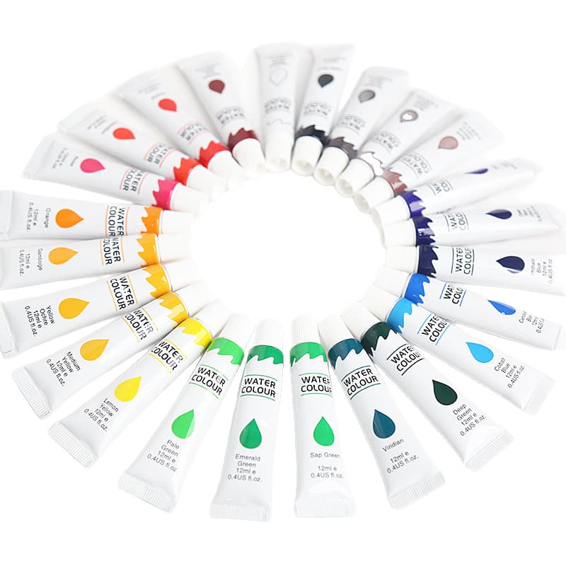 Watercolor paint 12ML aluminum plastic tube single pack, professional art painting, highly transparent color, safe and washable 6